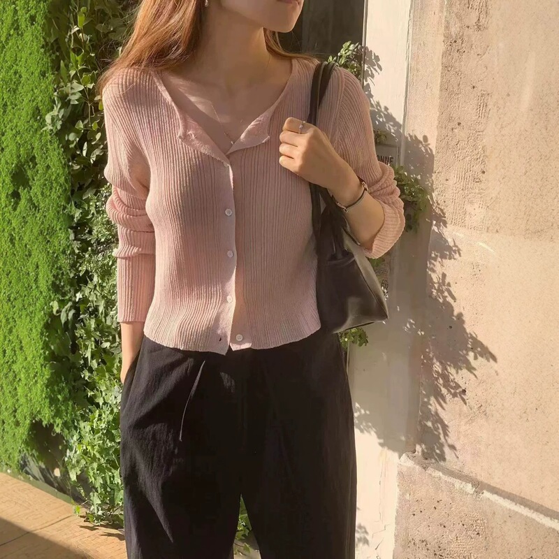 The Same Style from Dongdaemun, South Korea, 2026 Summer Ounce Linen Slim-Fit Thin Slightly Sheer Knit Cardigan for Women