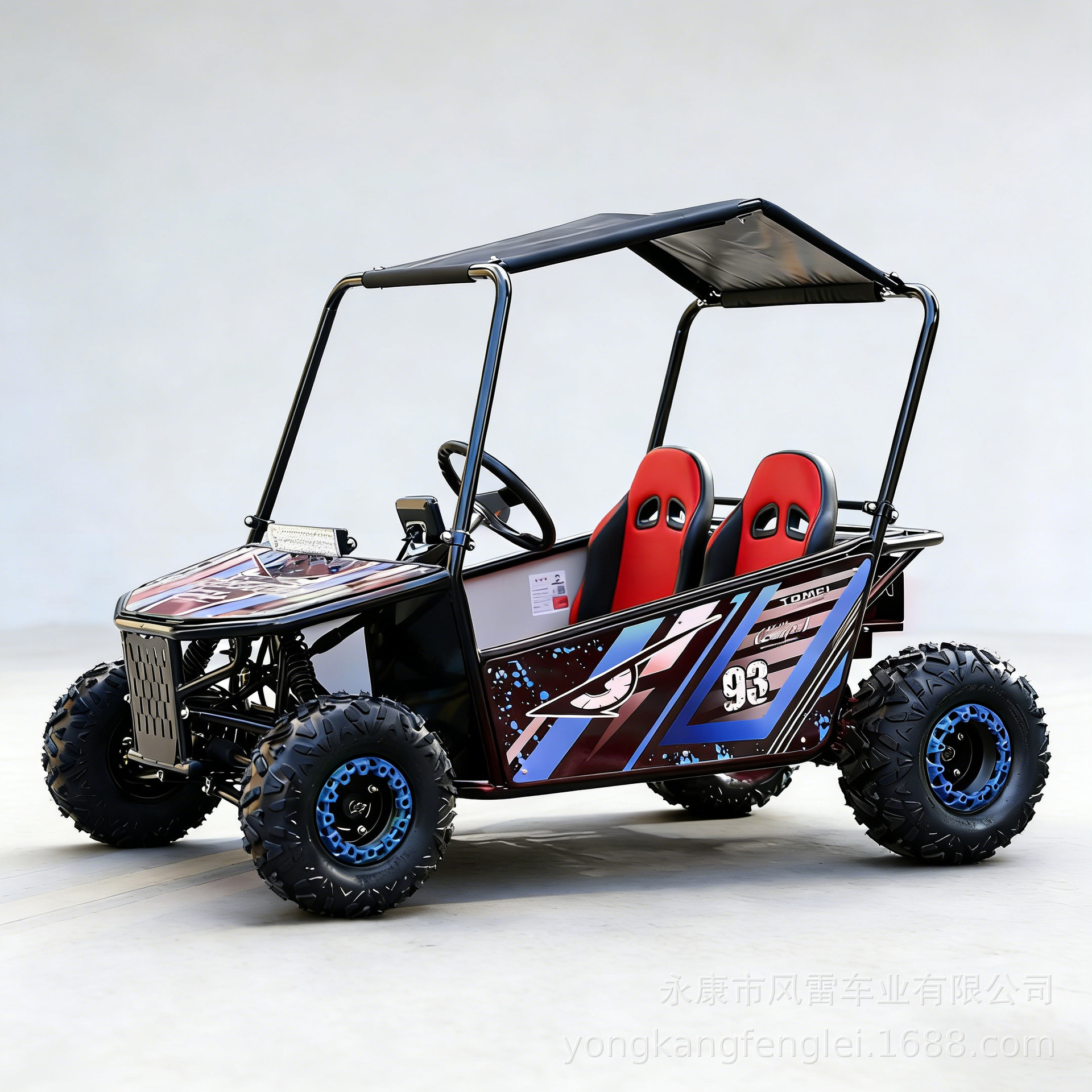 Go Kart Eléctrico de 2 Asientos de Hierro con Transmisión por Eje para Recreación Juvenil image 3