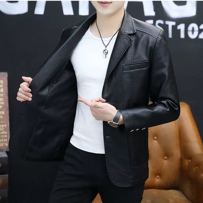 Производители непосредственно для весенней и осенней кожаной куртки оптом мужской повседневный костюм лацкана имитация пюпи куртка