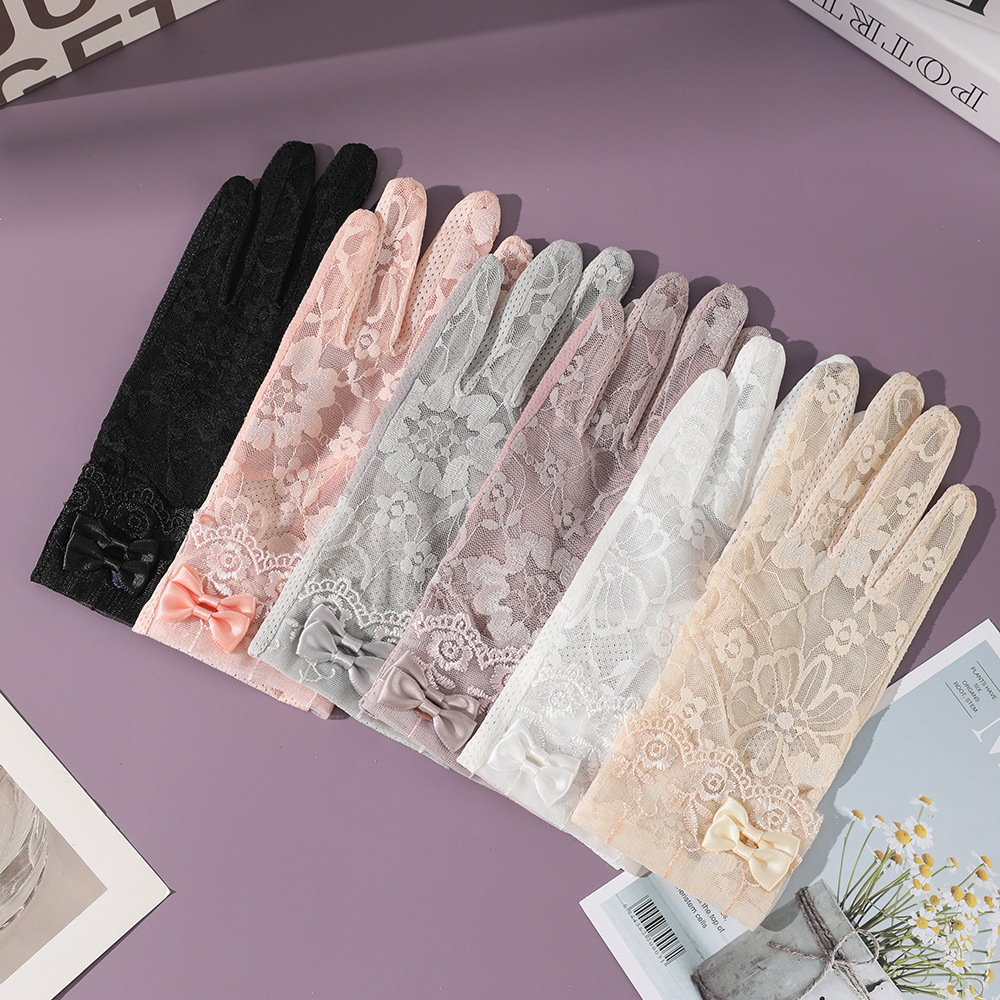 Verano de encaje antideslizante dedo completo pantalla táctil guantes de protección solar ciclismo conducción al aire libre protección UV guantes de seda