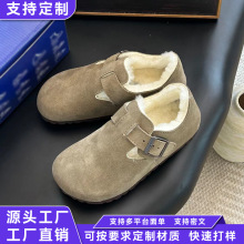 勃肯鞋加绒加厚冬季保暖棉鞋2025新款皮毛一体真皮全包博肯单鞋女