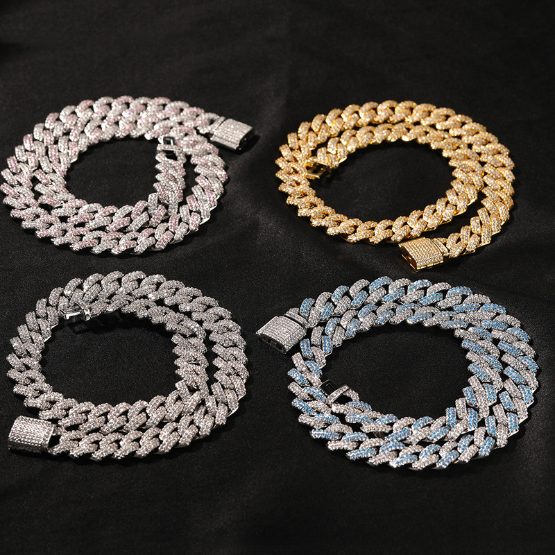 欧米のヒップホップのバーの形のキューバのネックレスの男性は13mmのジルコンのファッションの個性の金メッキのネックレスの装飾品を組み合わせます。|undefined