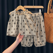 女童夏套装2025新款小女孩洋气时髦背心女宝宝纯棉麻休闲两件套装