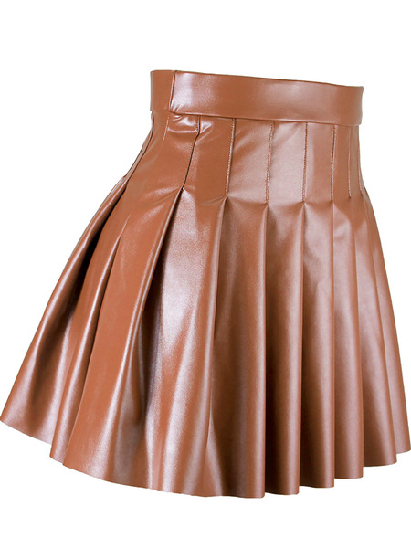 Solid color high Waist Skirt Pleated Small Leather Skirt Skirt Skin