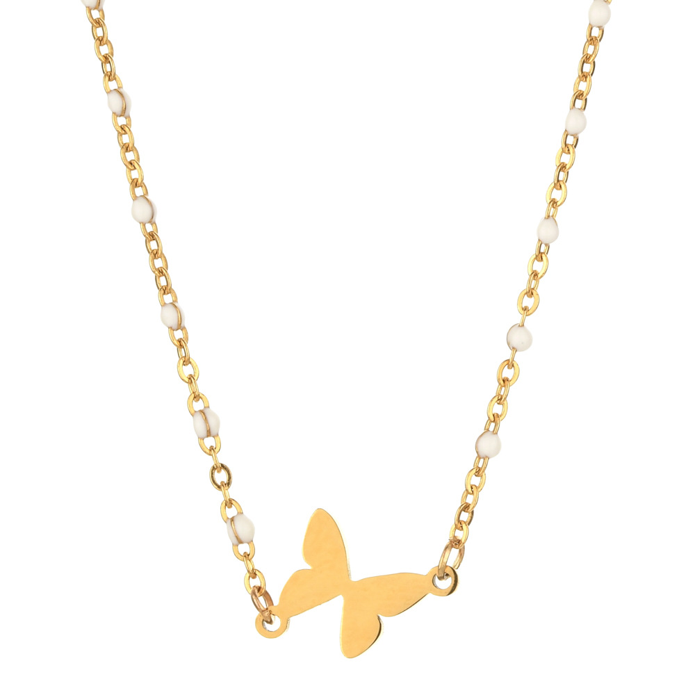 Stainless Steel Material Retro Moon Butterfly Elephant Stainless Steel Enamel Pendant Necklace