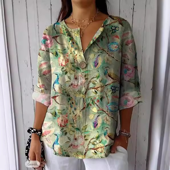 2026 nuevo spot de comercio exterior transfronterizo Europa y Estados Unidos estación independiente de ropa de mujer primavera y otoño botones de explosión de cuello en V camiseta de camiseta casual image 3