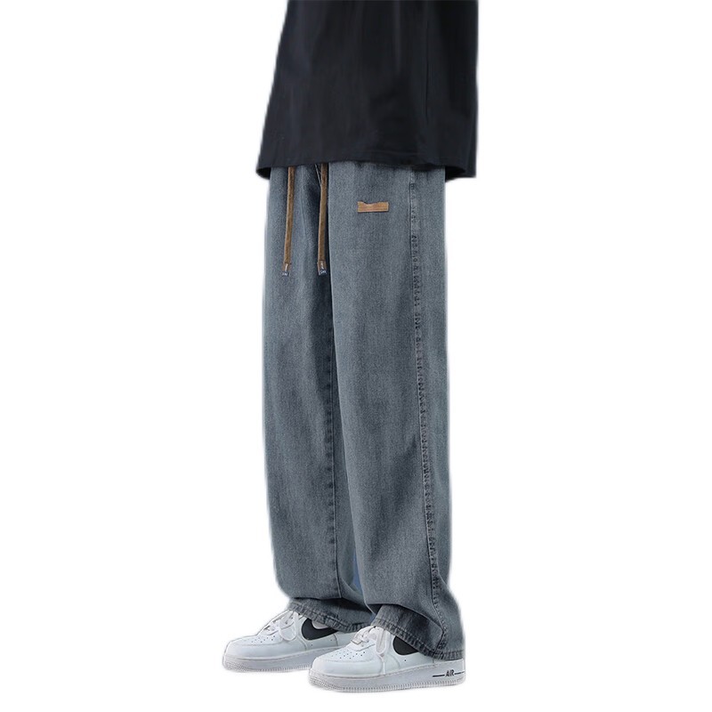 Pantalones vaqueros de mezclilla para hombre 2025, estilo primavera y otoño, pantalones de pierna ancha rectos y holgados de verano, pantalones de marca a la moda para hombre