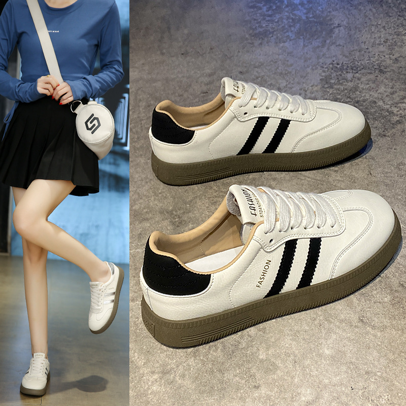 Flat-soled German Training Shoes Women's 2025 Spring All-match Student Board Shoes Lace-up Casual White Shoes Soft-soled Lightweight Women's Shoes