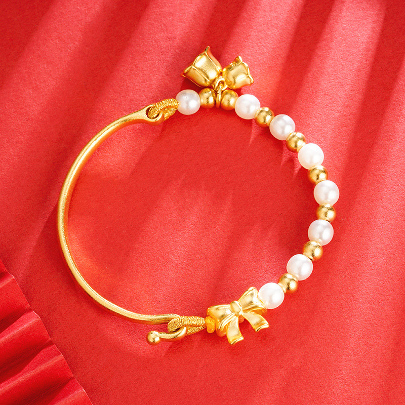 Arco de estilo antiguo media pulsera Vietnam arena oro estilo étnico imitación perla orquídea pulsera imitación oro antigua artesanía de oro