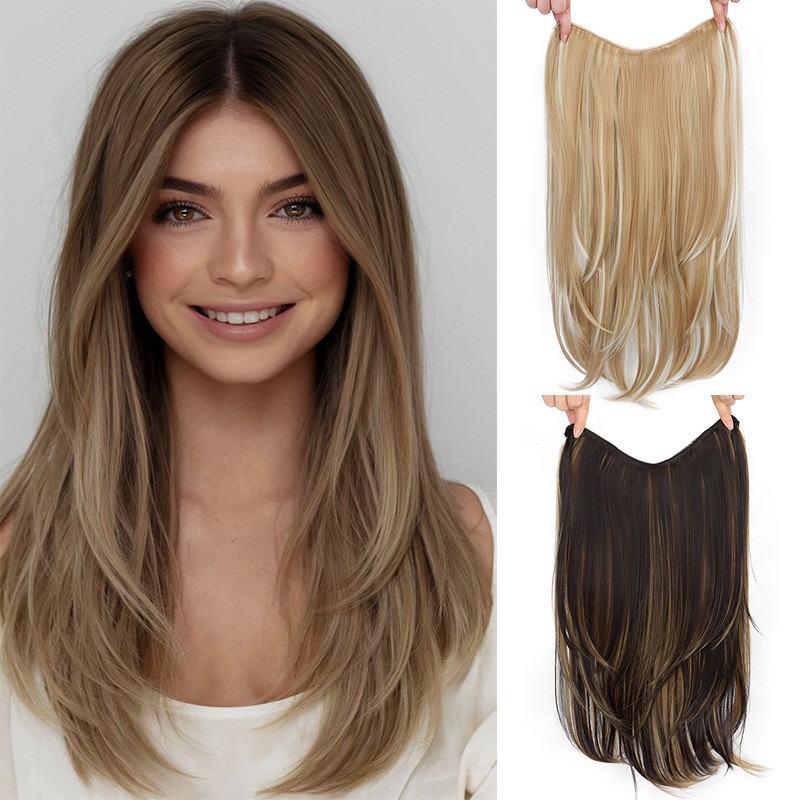 Cross-Border Foreign Trade One-Piece Hair Extensions Gradient Layered Inner Buckle U-Shaped Design Slightly Curly Small Tail Curly Wig for Women