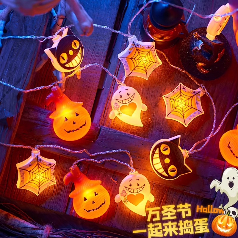 Cráneo fantasma ojo araña color galvanoplastia cráneo mano luz cadena colgante LED Halloween luz cadena calabaza Luz