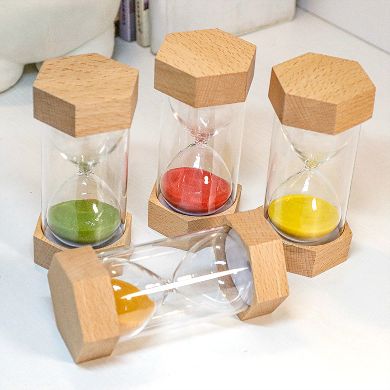 New Hexagon Time Hourglass Timer Children's Wooden Anti-fall Hourglass Student Study Bedroom Desktop Ornaments