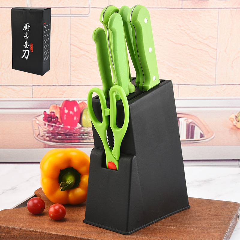 Yangjiang fábrica verde conjunto de cuchillos de ocho piezas traje de celebridad de Internet color en caja de acero inoxidable hogar cuchillo de cocina traje al por mayor