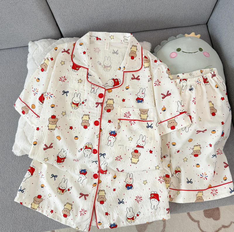 Sweet and Cute Party Miffy Rabbit Pajamas for Women, Cloud Cotton Summer New Cartoon Lazy Short-Sleeved Shorts Home Wear Sweet and Cute Party Miffy Rabbit Pajamas for Women, Cloud Cotton Summer New Cartoon Lazy Short-Sleeved Shorts Home Wear