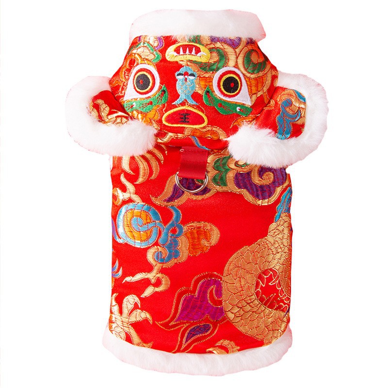 Ropa de Año Nuevo para gatos en invierno engrosado vestido de China mascota gatito gato muñecas de otoño y invierno gato azul camisa de Año Nuevo