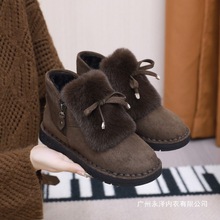 兔耳朵加绒保暖冬季平底雪地靴防滑女棉鞋冬季大棉毛毛鞋短靴女靴