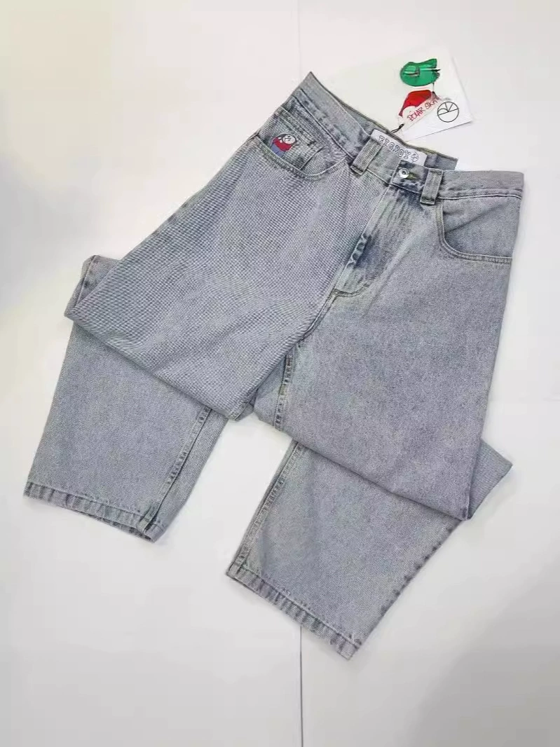 Полярный мальчик свободные джинсы Y2K брюки хип-хоп готический мультфильм вышивка синие джинсы