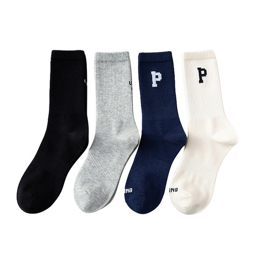 Socks for women spring and autumn pure cotton mid-calf socks trendy letter basketball socks combed cotton men's sports socks long cotton socks