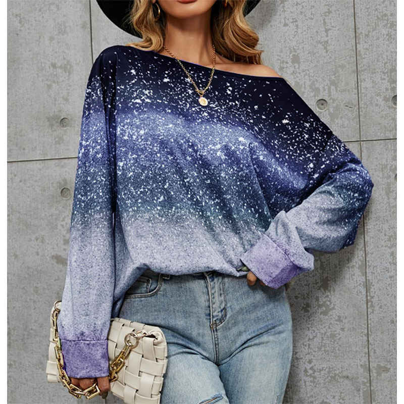 Fashion Gradient Color Spandex Polyester Round Neck Long Sleeve Regular Sleeve Printing T-shirt