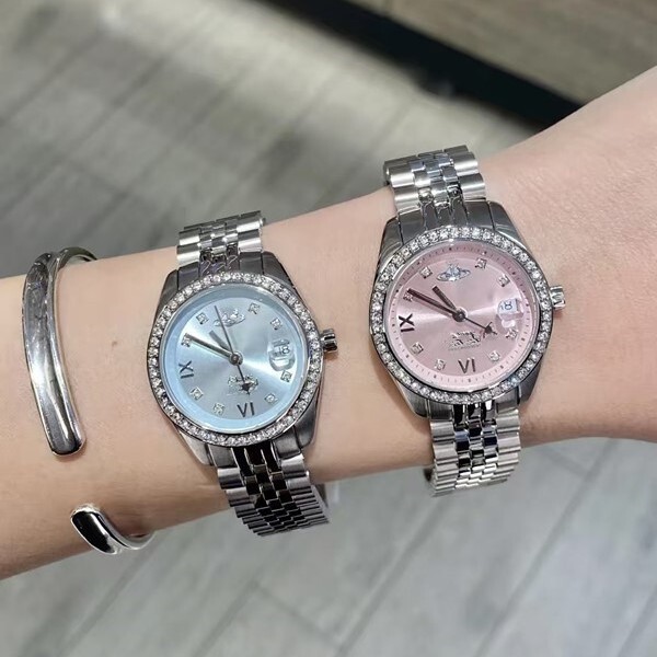The Same Model of the Empress Empress Watch, Ice Shatter Series, Fully Diamond-Studded, Light Luxury, Hexagonal Diamond-Encrusted, White Moonlight Pink Dial, Blue Saturn, Hot-Selling Item