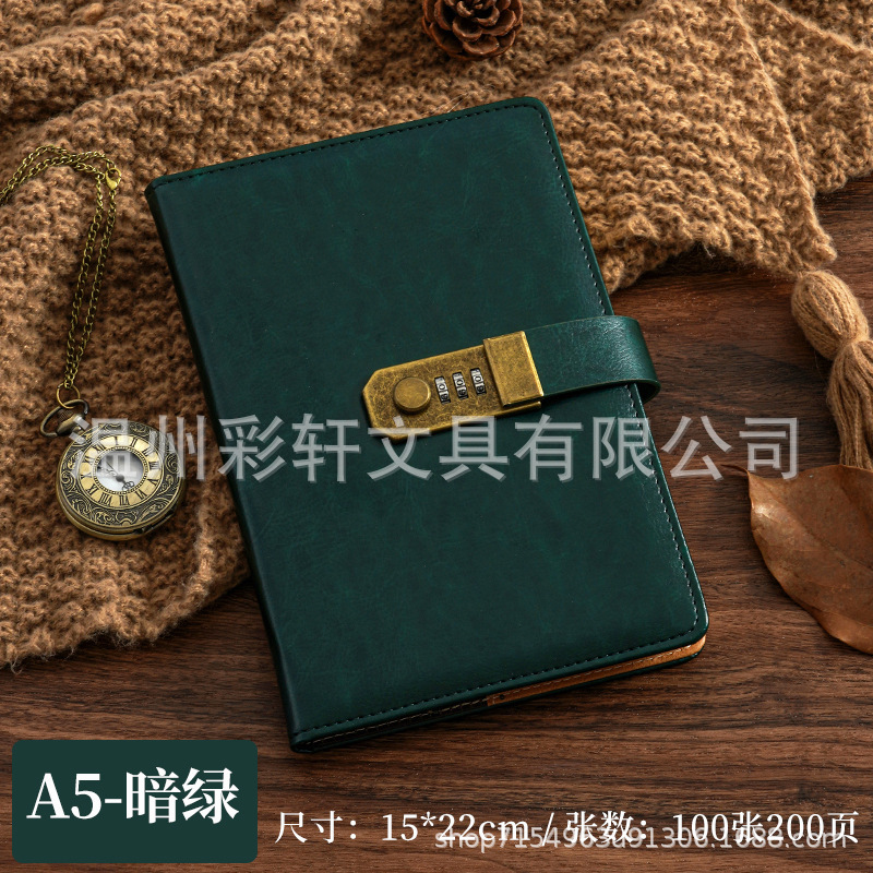 跨境A5复古密码日记本带锁加厚创意手账本学生日记本文具笔记本子|undefined