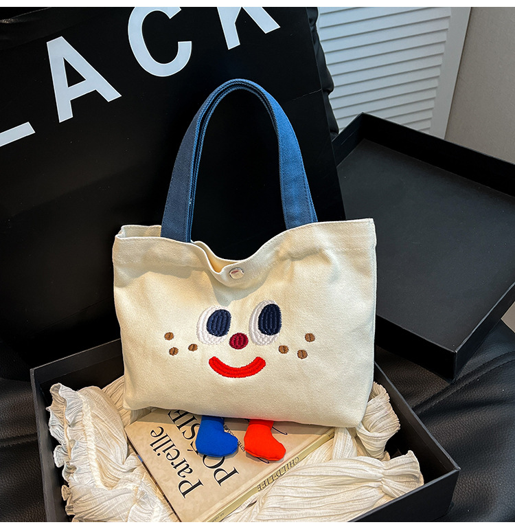 ins mini canvas bag, cute peach tote bag, Korean girl snack bento small bag canvas bag wholesale undefined