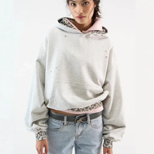 2025年欧美秋冬简约跨境INS时尚撞色假两件迷彩拼接连帽卫衣