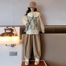 女童秋秋休闲套装2025新款洋气时髦衬衫女孩网红秋装马甲三件套潮