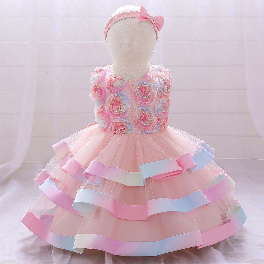 Children's Princess Dress for International Trade, Stylish Girls' Cotton Candy Cake Puff Dress, Girls' First Birthday Dress