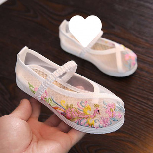 Spring and Summer Girls' Embroidered Shoes, Ancient Style Kidsren's Han Dynasty Shoes, Ancient Beijing Handmade Cloth Shoes, Chinese Style Horse-Faced Skirt Shoes