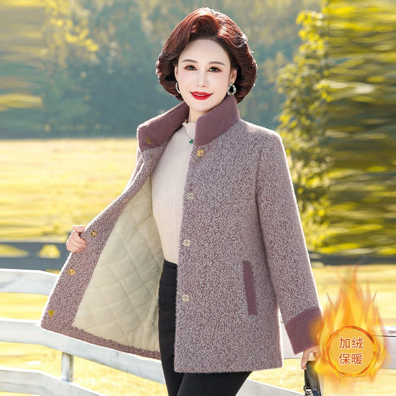 2023 осень-зима Новая мама носит теплое пальто на флисовой подкладке для женщин среднего и пожилого возраста с хлопковой подкладкой из искусственного норкового бархата больших размеров Шерстяная