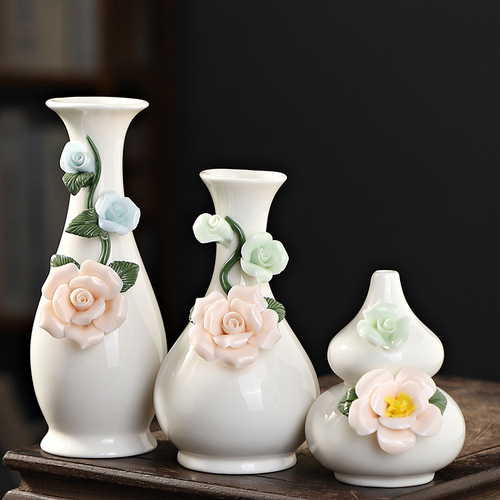 不梵手工捏花陶瓷小花瓶 北欧现代家居客厅餐厅干花插花装饰摆件