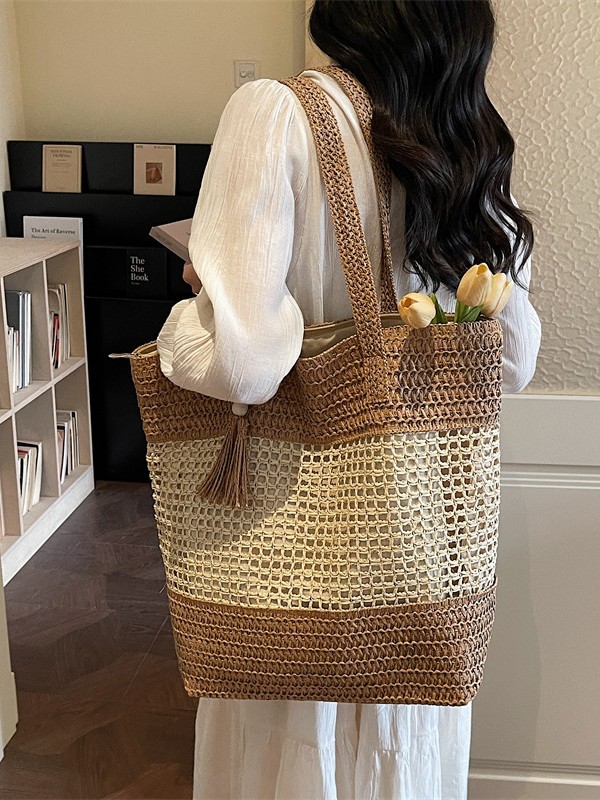Bolsa de paja de gran capacidad para mujeres 2026 primavera nueva moda trenzada bolsa de brazo bolsa de viaje ocio bolsa tote bolsa de playa image 5