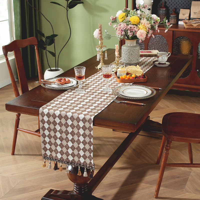 New Cross-border American Retro Tassel , Geometric Jacquard Fabric For Coffee Table And TV Cabinet, Ins-style Bed_voghion.com