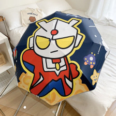 奥特曼儿童安防回弹节节收自动伞圆角包边晴雨两用三折防晒伞
