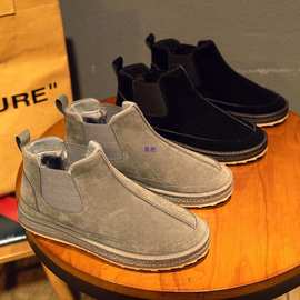 冬季保暖加绒东北雪地靴男一脚蹬加厚面包鞋中帮套脚防滑棉鞋子男