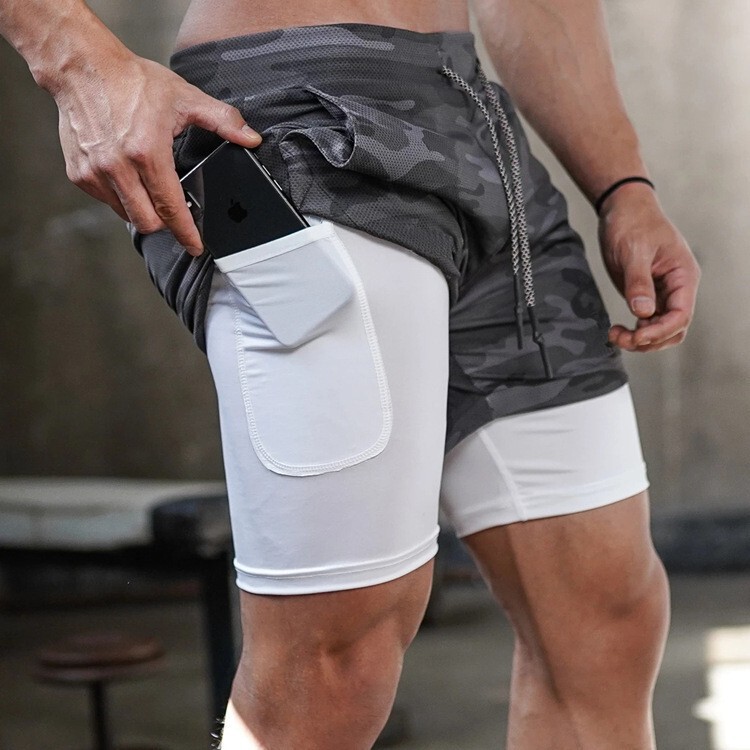 Men's Two-In-One Quick-Dry Double-Layer Sports Shorts with Zipper Pockets and Towel Buckle for Fitness and Running Men's Two-In-One Quick-Dry Double-Layer Sports Shorts with Zipper Pockets and Towel Buckle for Fitness and Running
