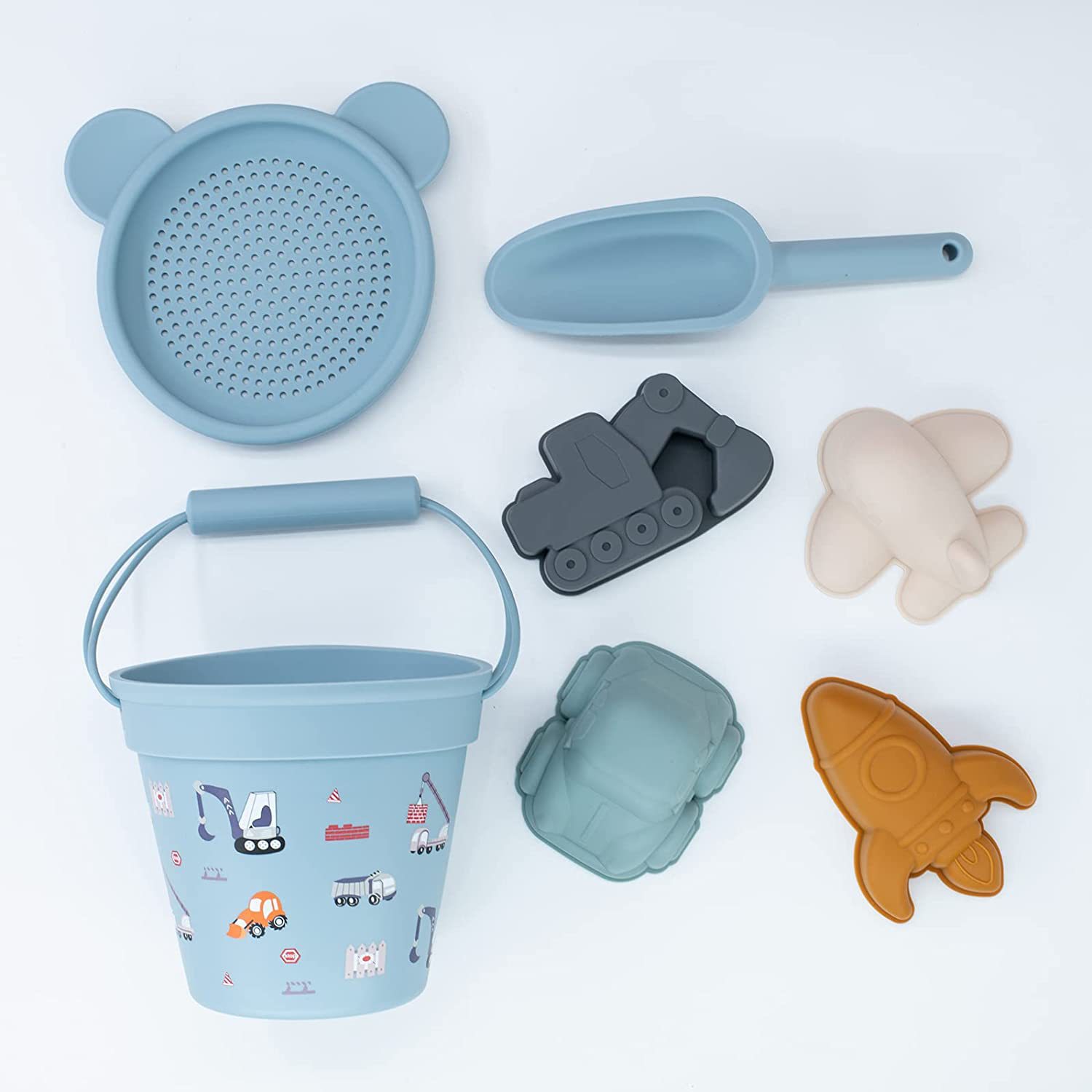 Juego completo de juguetes de playa, pala, cubo de silicona, coche de reloj de arena, juego de herramientas de arena, lote completo de juguetes de playa de verano