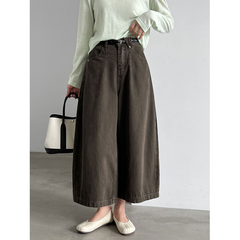 Luxi Women's 7/8 Wide-Leg Straight Washed Denim Jeans with Belt, 26 Autumn Vintage Straight-Leg Casual Pants 99227 Luxi Women's 7/8 Wide-Leg Straight Washed Denim Jeans with Belt, 26 Autumn Vintage Straight-Leg Casual Pants 99227