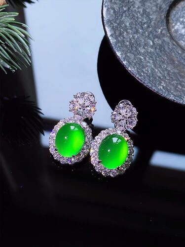 Ice chrysoprase grand pigeon egg 925 silver earrings fashionable agate women's jade earrings earrings wholesale