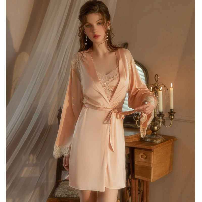 Silky quality lace bathrobe, silk pijama for bride