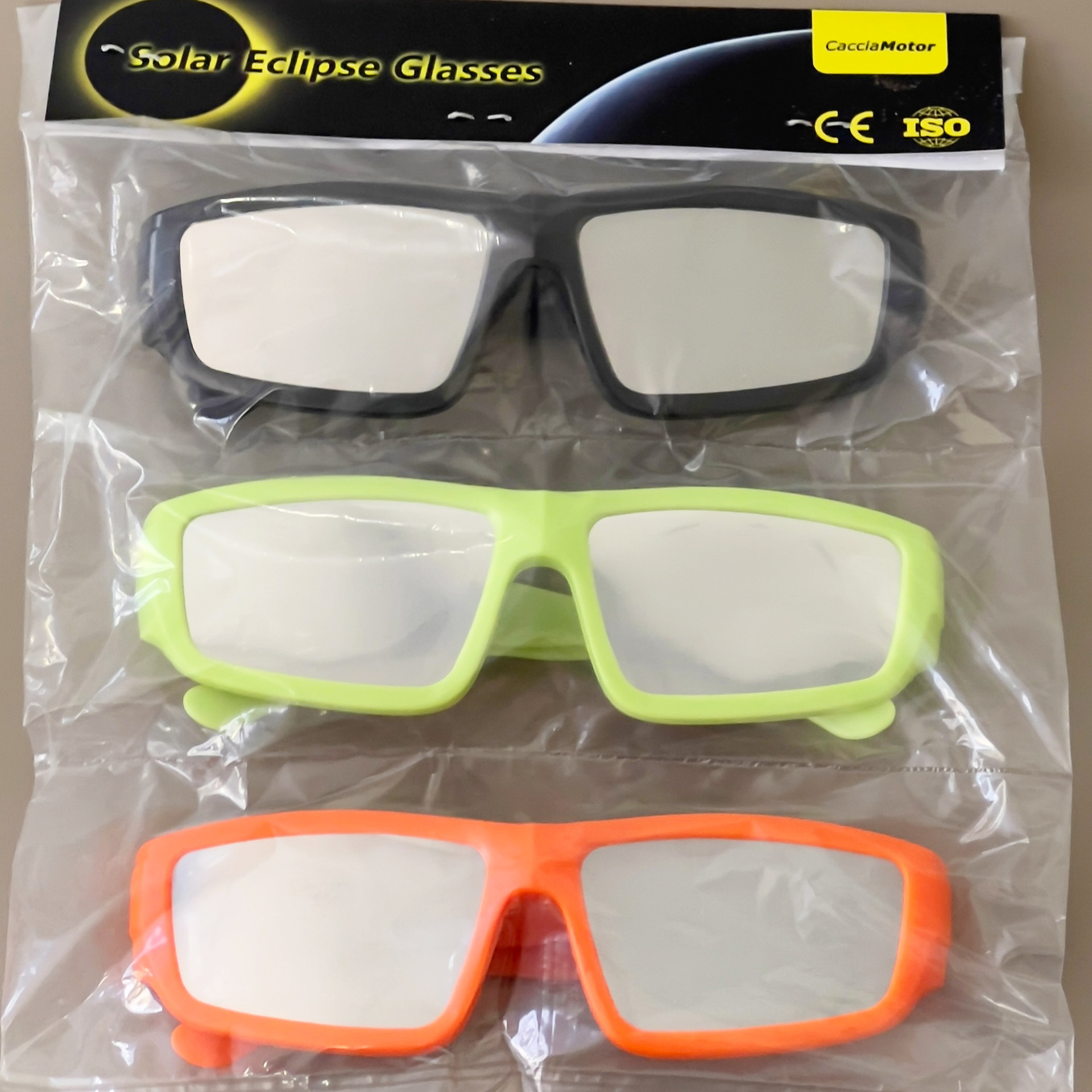 日食眼镜 CE认证 ISO12312检测 量贩三副套装 黑绿橙紫粉七色可选