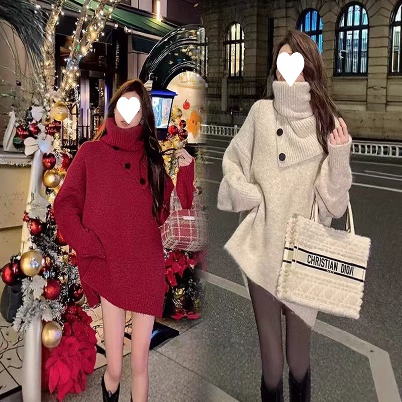 Coreana única sensación de alto nivel perezoso viento de cuello alto suéter grueso mujer diseño suelto bufandas de cabeza de dos piezas