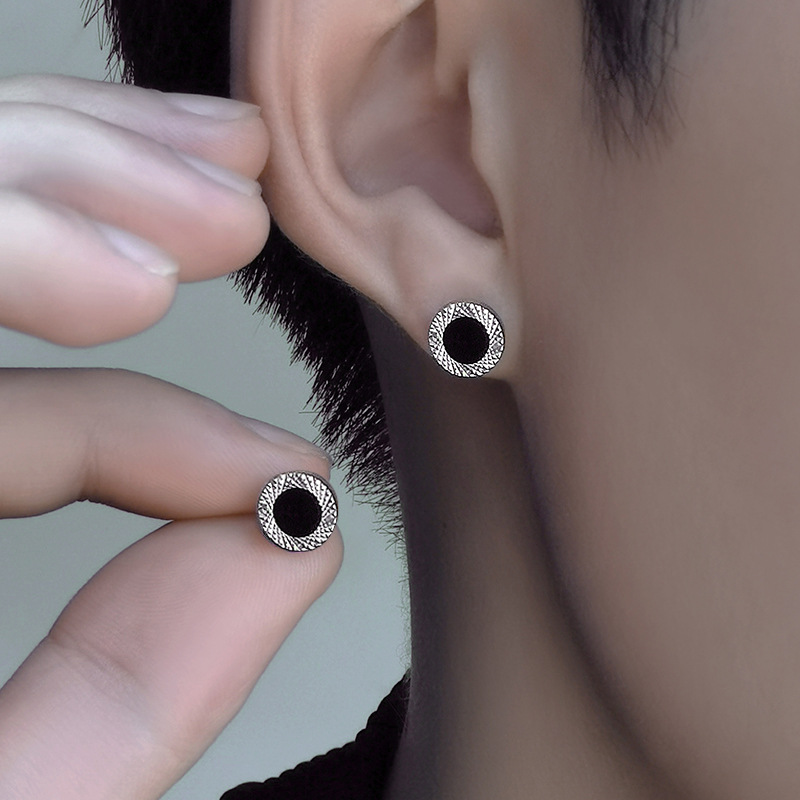S925 Silver Earrings High-end Texture Men's Earrings Niche Ins Ear Ring Earrings Fashionable Personalized Simple Style