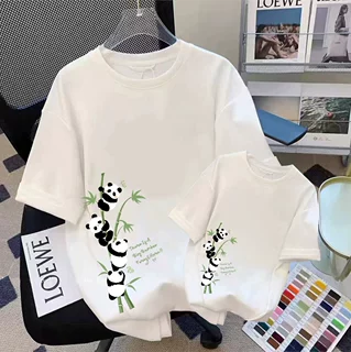 亲子装一家四口夏装2026炸街熊猫短袖t恤亲子运动会班服家庭出游T