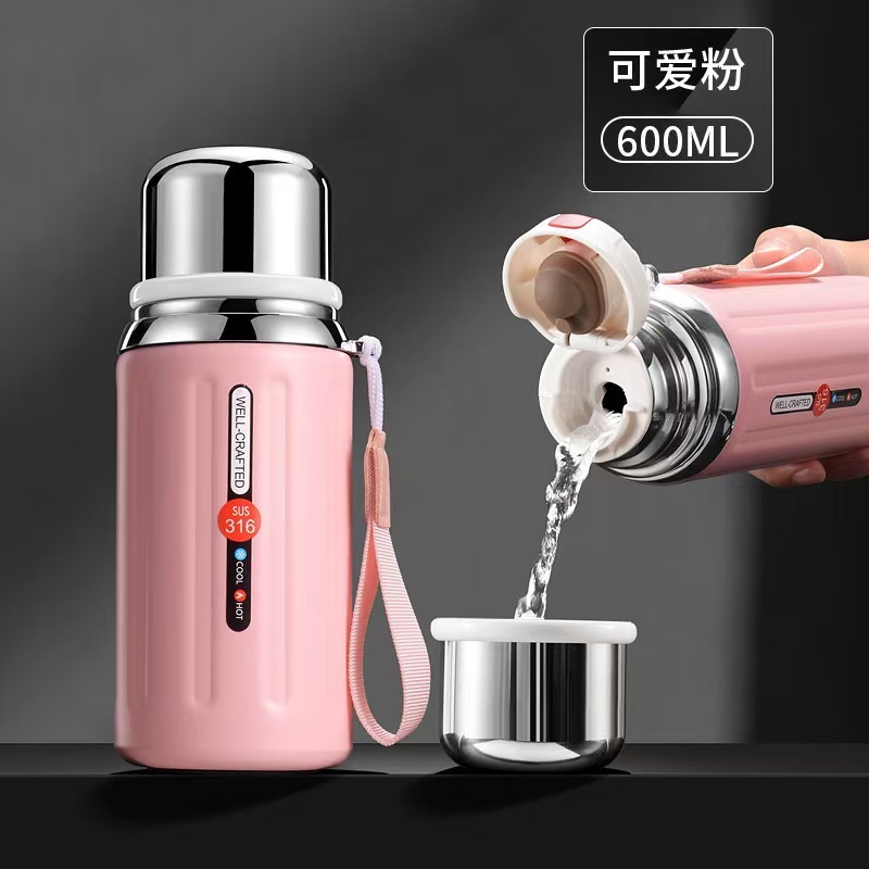 新款316不锈钢保温杯高颜值罗马柱提手杯复古大容量户外弹跳水杯|undefined