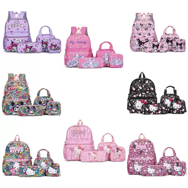 Foreign Trade Four-Piece Set Backpack Kt Cat Backpack Children's Cartoon Backpack Kuromi Backpack Girls' Student School Bag