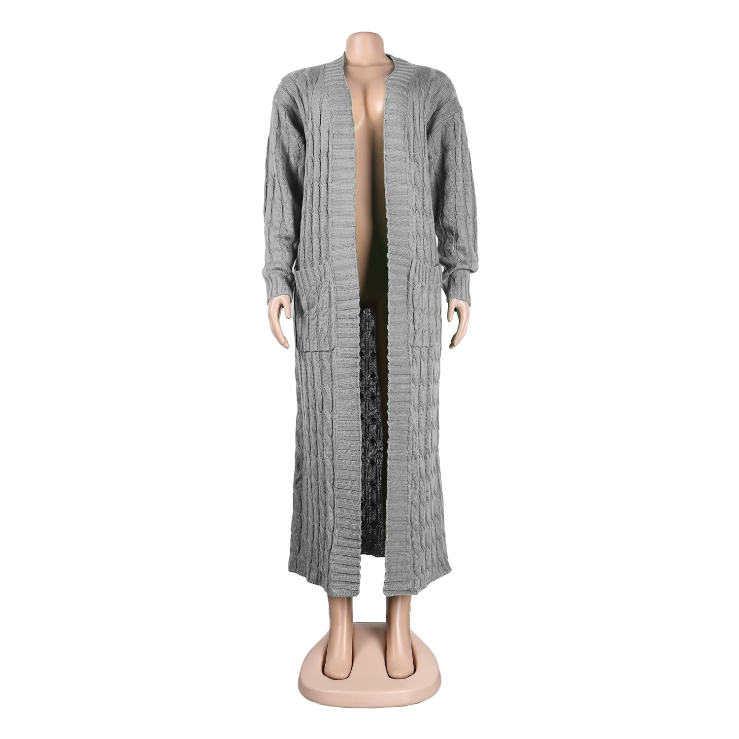 Damen Strickjacke Lang Aus Grobstrick In Unifarben Wintermantel_voghion.com
