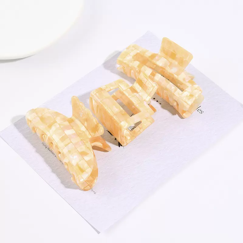 韩国醋酸板材发夹女 复古几何木纹抓夹后脑勺鲨鱼夹气质百搭发饰