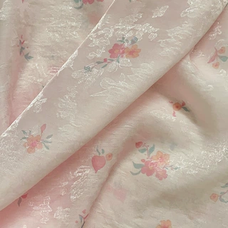 春夏暗纹蝴蝶提花布料粉色小碎花印花面料汉服连衣裙数码加工定制